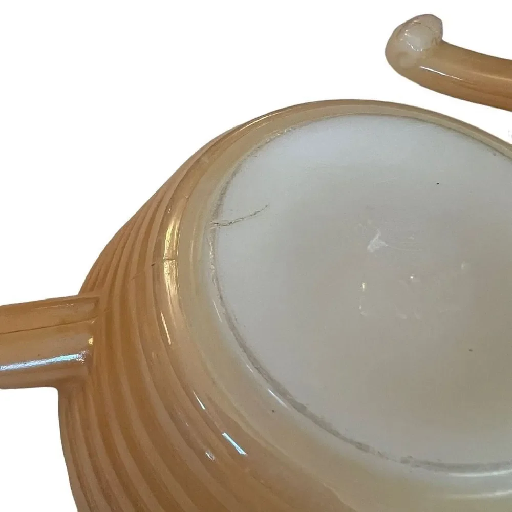 Vintage Fire King Peach Lustre Beehive Bowls With Handles Set Of Four Bowls‎